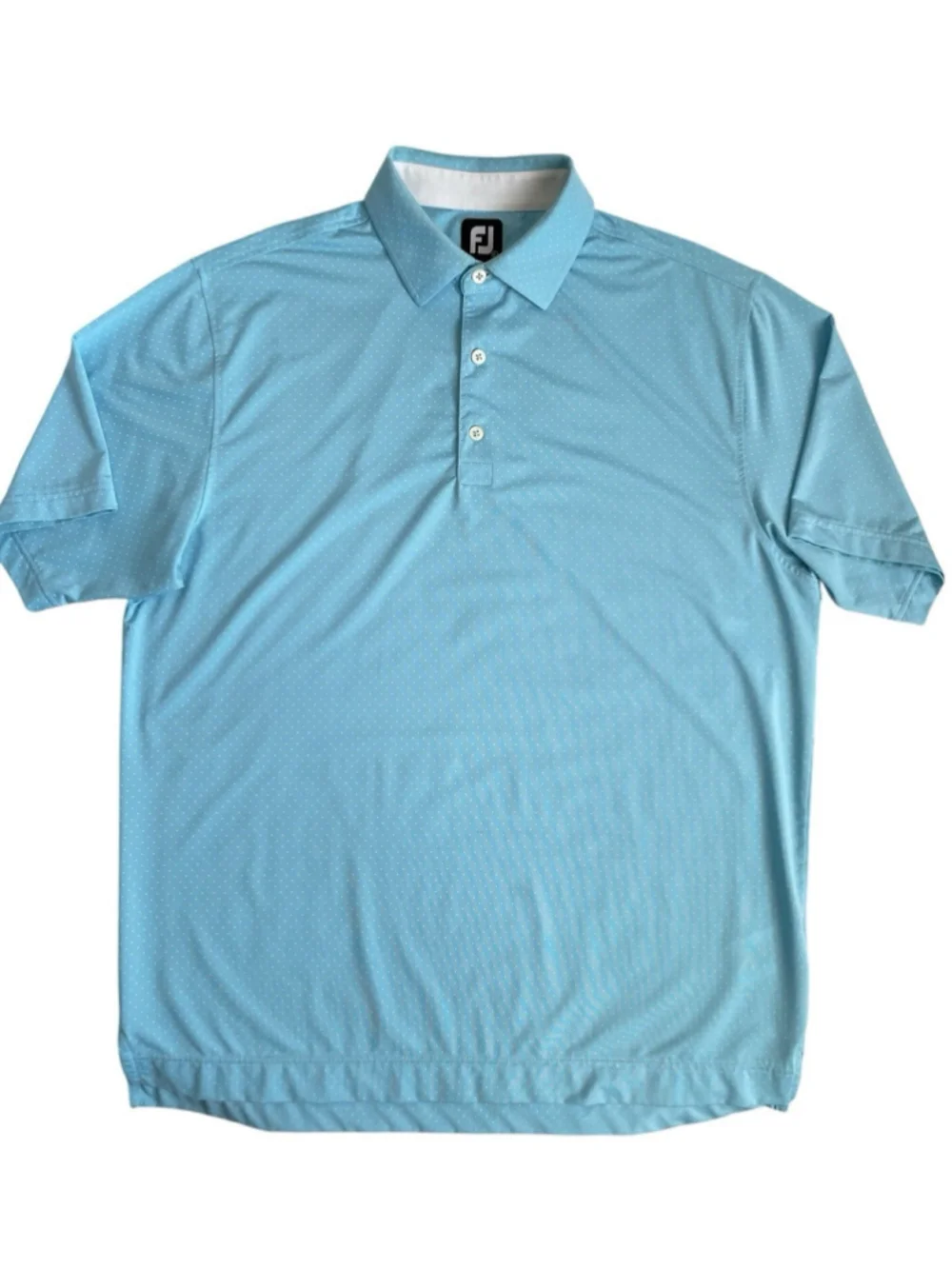 FootJoy Golf Performance Polo Shirt Mens Large Sky Blue Polka Dot Print